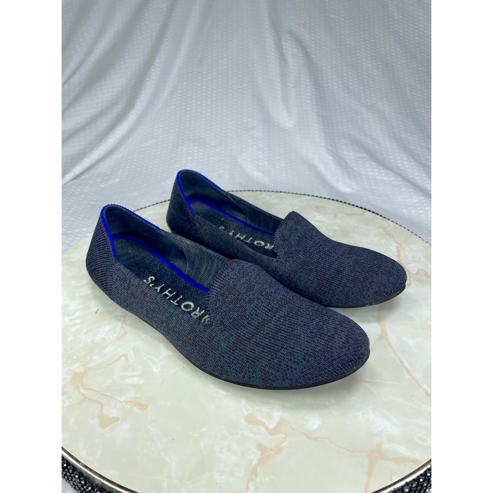 Rothy's Round Ballerina Flat Shoes Womens Sz 6 Navy Knit Farbic Comfy Minimalist